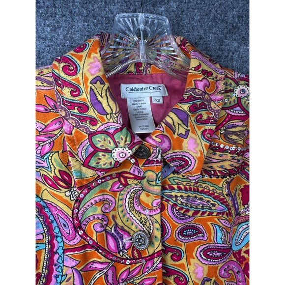 Coldwater Creek Colorful Jacket XS Pink Orange Boho Artsy Floral Art To Wear - Picture 6 of 9